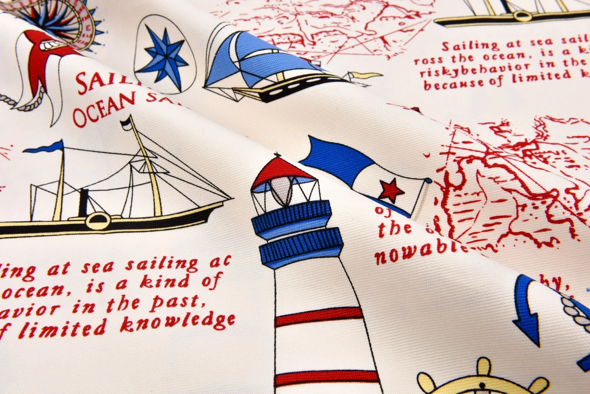 100% Cotton Half Panama Printed Fabric / Canvas printed Fabric / Ocean Sailing  Digital Print  Fabric