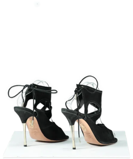 Aquazzura Black Suede Lace Up Heels With Gold Heel - UK 8 EU 41 