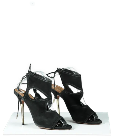 Aquazzura Black Suede Lace Up Heels With Gold Heel - UK 8 EU 41 
