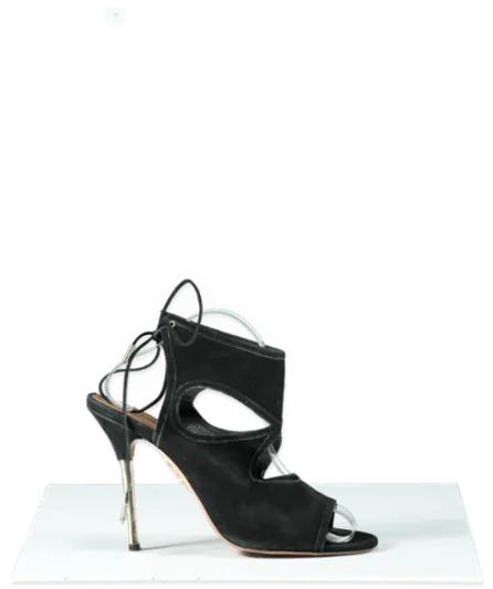 Aquazzura Black Suede Lace Up Heels With Gold Heel - UK 8 EU 41 