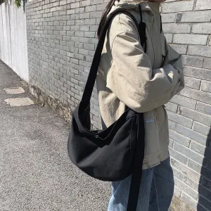Back To College Deanwangkt Women Canvas Shoulder Bag Large Capacity Ladies Shopping Bags Casual Crossbody Bags Solid Color Students Messenger Bag