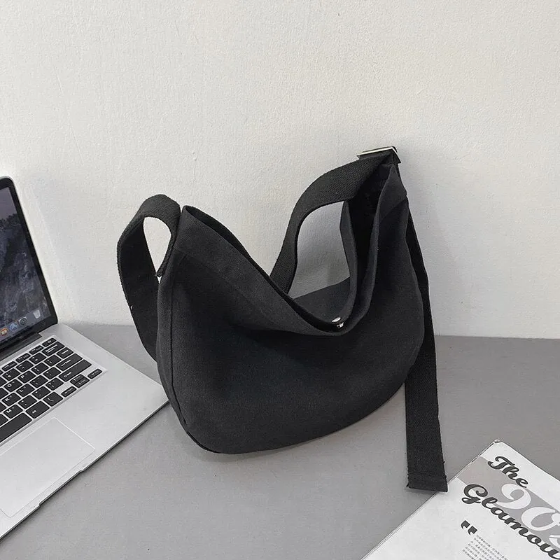 Back To College Deanwangkt Women Canvas Shoulder Bag Large Capacity Ladies Shopping Bags Casual Crossbody Bags Solid Color Students Messenger Bag