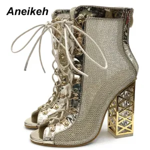 Gold boots Lace-Up High Heels
