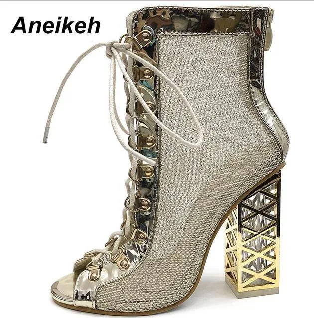 Gold boots Lace-Up High Heels