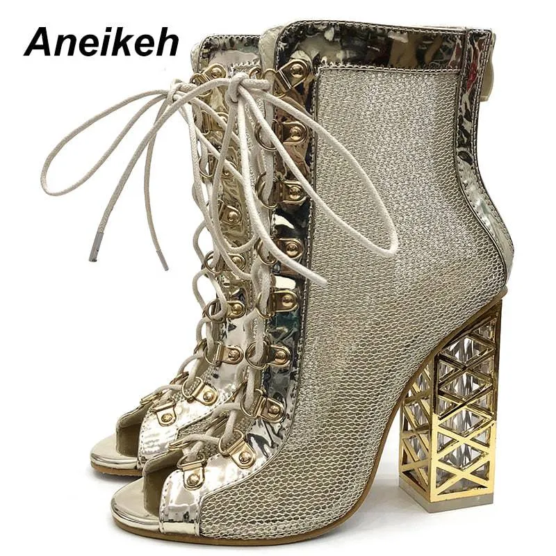 Gold boots Lace-Up High Heels