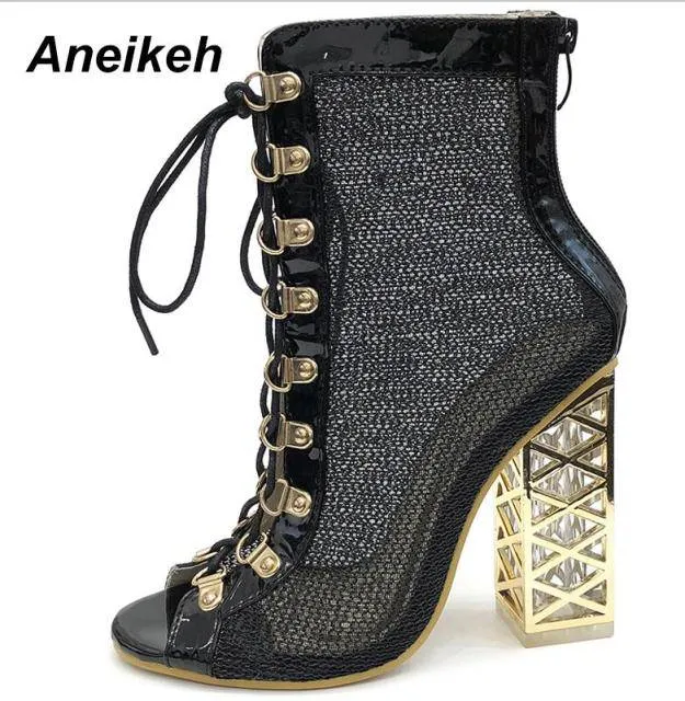 Gold boots Lace-Up High Heels