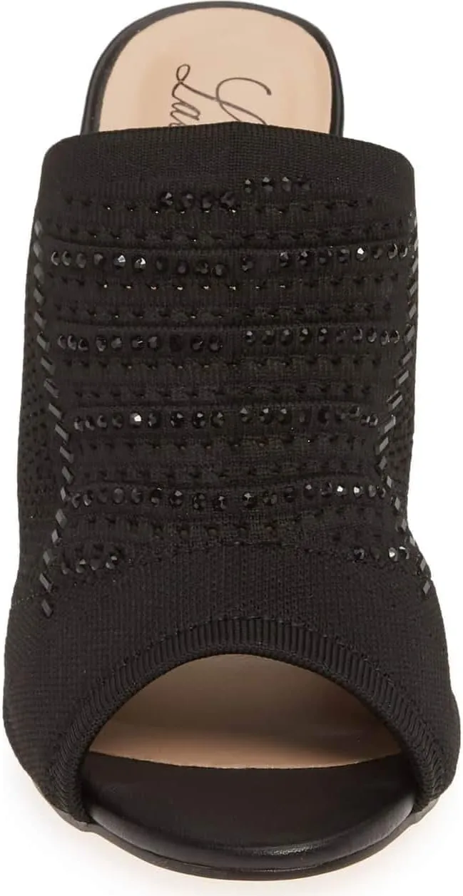 Marcia Black Glitter Formal Mule Peep Toe Stiletto Heeled Sandal