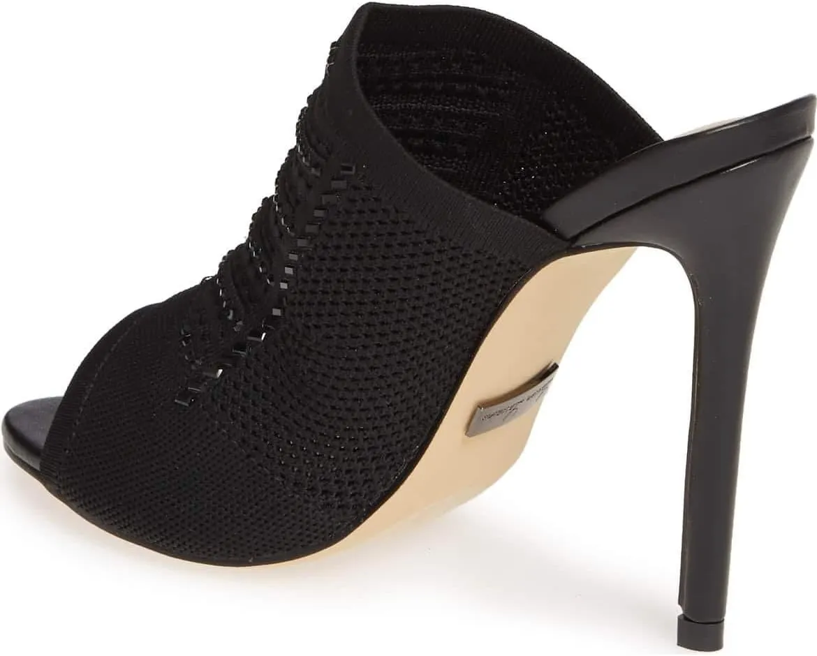 Marcia Black Glitter Formal Mule Peep Toe Stiletto Heeled Sandal