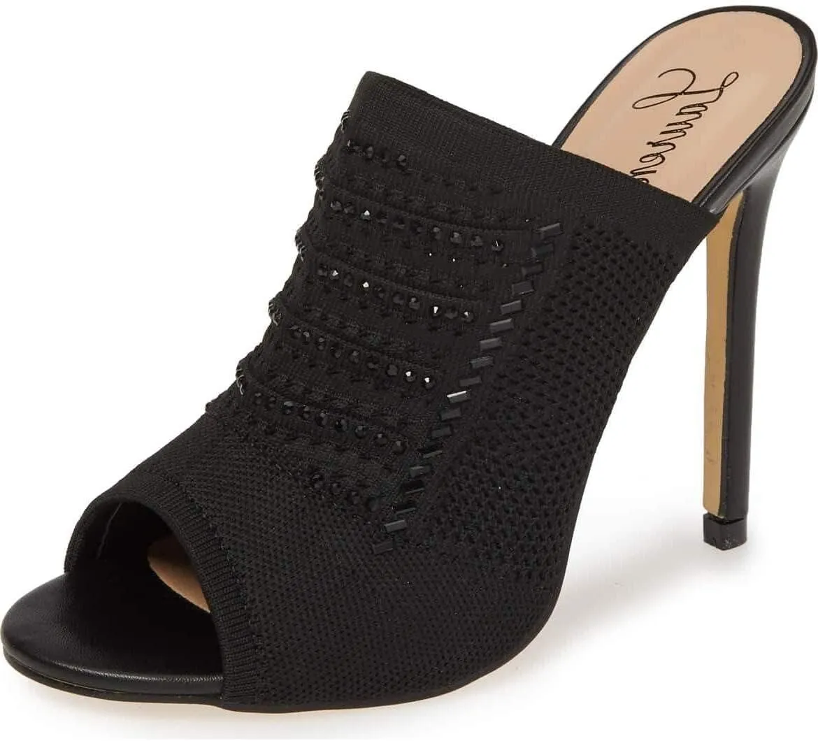 Marcia Black Glitter Formal Mule Peep Toe Stiletto Heeled Sandal