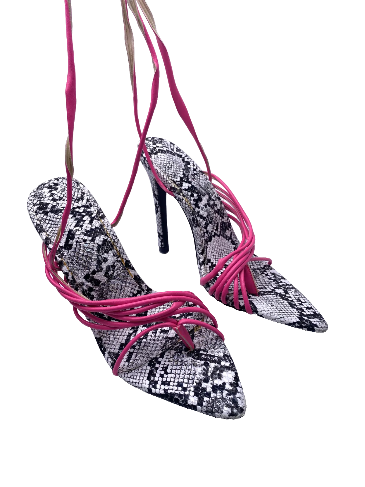 Public Desire Pink Zebra Print Lace Up Heels UK 5 EU 38 