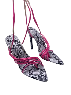 Public Desire Pink Zebra Print Lace Up Heels UK 5 EU 38 