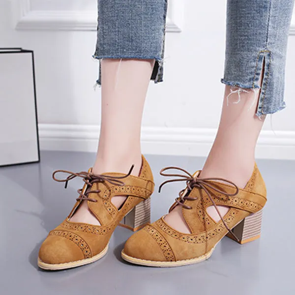 Strap Buckle Lace-Up Low Heels Sandals