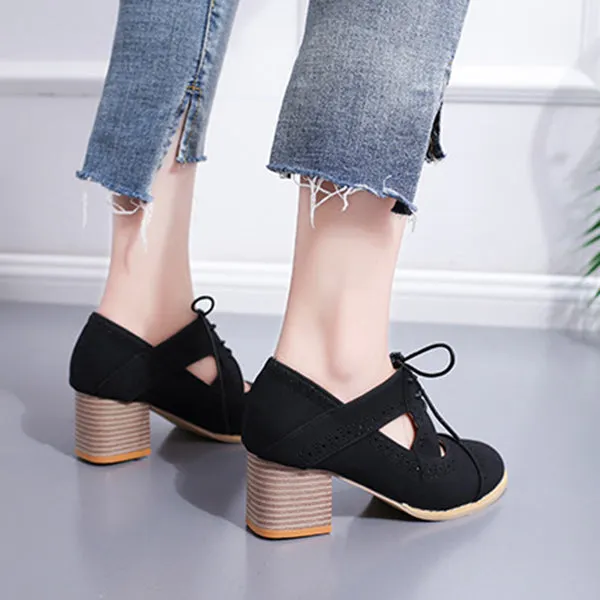 Strap Buckle Lace-Up Low Heels Sandals