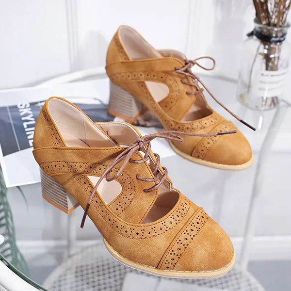 Strap Buckle Lace-Up Low Heels Sandals