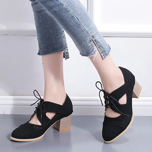 Strap Buckle Lace-Up Low Heels Sandals