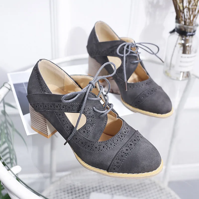 Strap Buckle Lace-Up Low Heels Sandals
