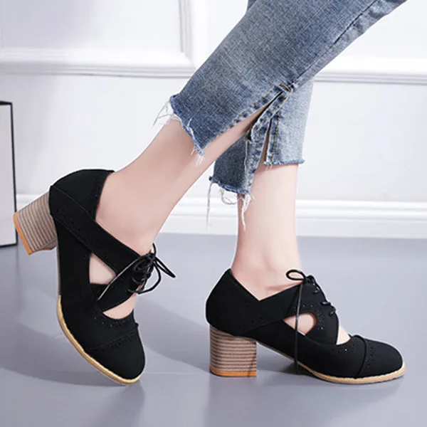 Strap Buckle Lace-Up Low Heels Sandals