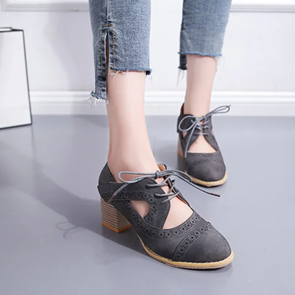 Strap Buckle Lace-Up Low Heels Sandals