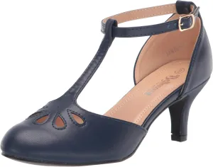Women's Jamie-01 Vintage Round Toe T-Strap Mary Jane Costume Dress High Heel Swing Shoe with Sexy 3" Heel for Every Flapper (Navy, 9 M US)